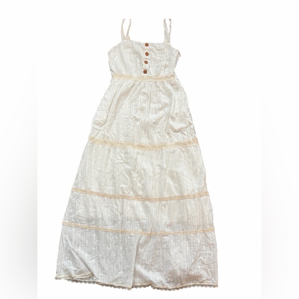 White cotton midi dress with lace detail size M cottagecore whimsical farmhand - Picture 1 of 8